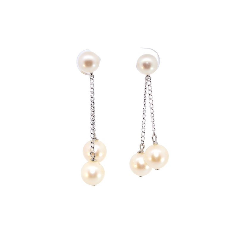 Estate 14 Karat White Gold Pearl Dangle Earrings